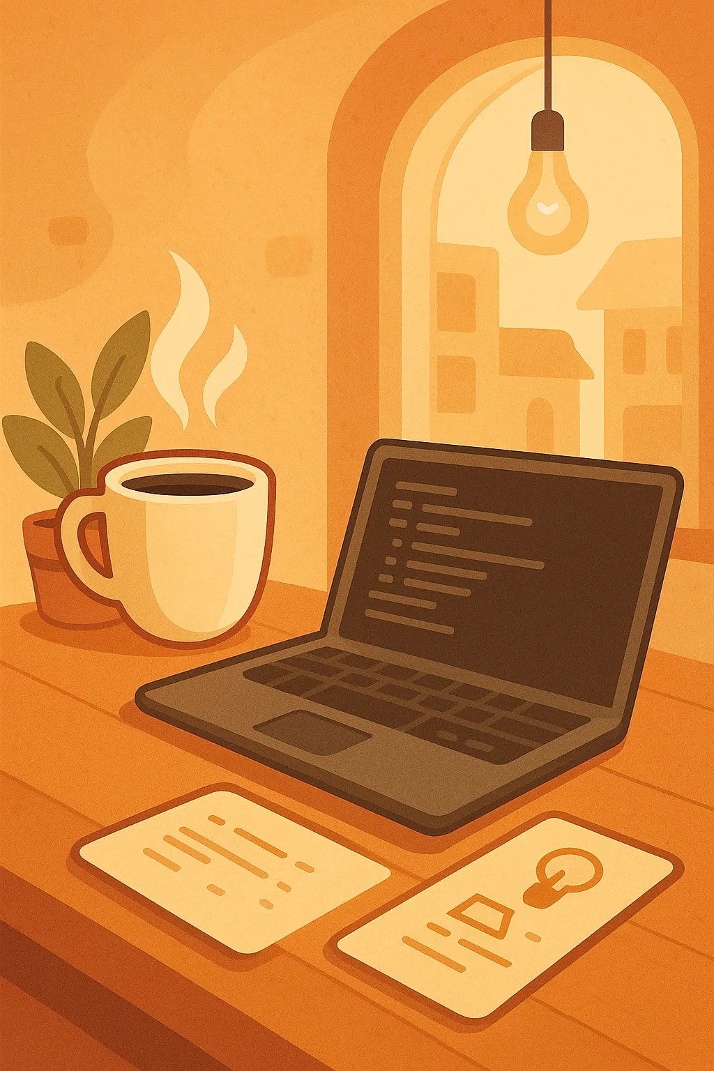 Illustration of coding at a café